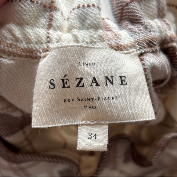 Sezane womens cream brown mock neck wool blend Plaid Long Sleeve Dress size 34 - Picture 14 of 14